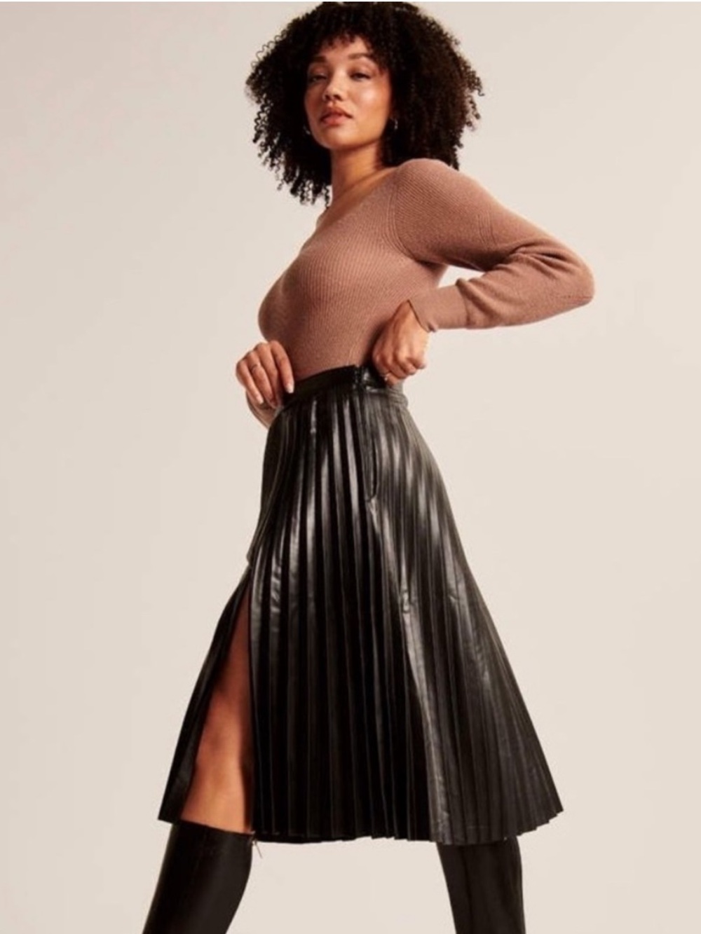 Abercrombie & Fitch Vegan Leather Pleated Midi Skirt - Small